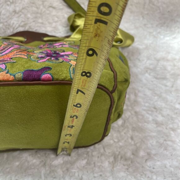 Ipa-Nima fabric green& Brown Floral embroidery medium shoulder bag bohemian look - Picture 11 of 16